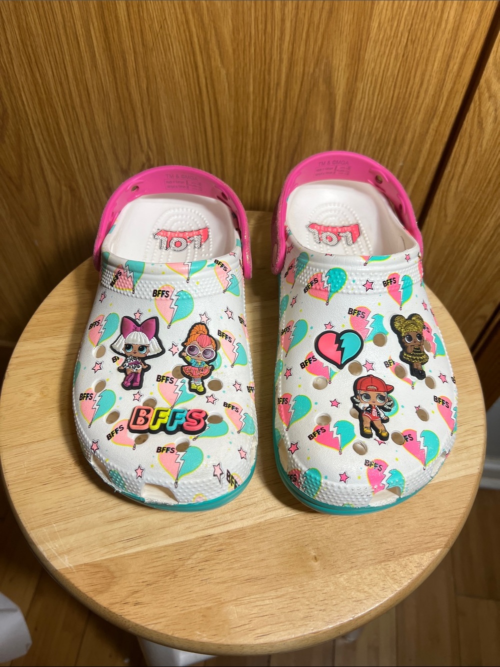 L.O.L. Surprise! White Clogs with Pink and Teal BFFs Graphics